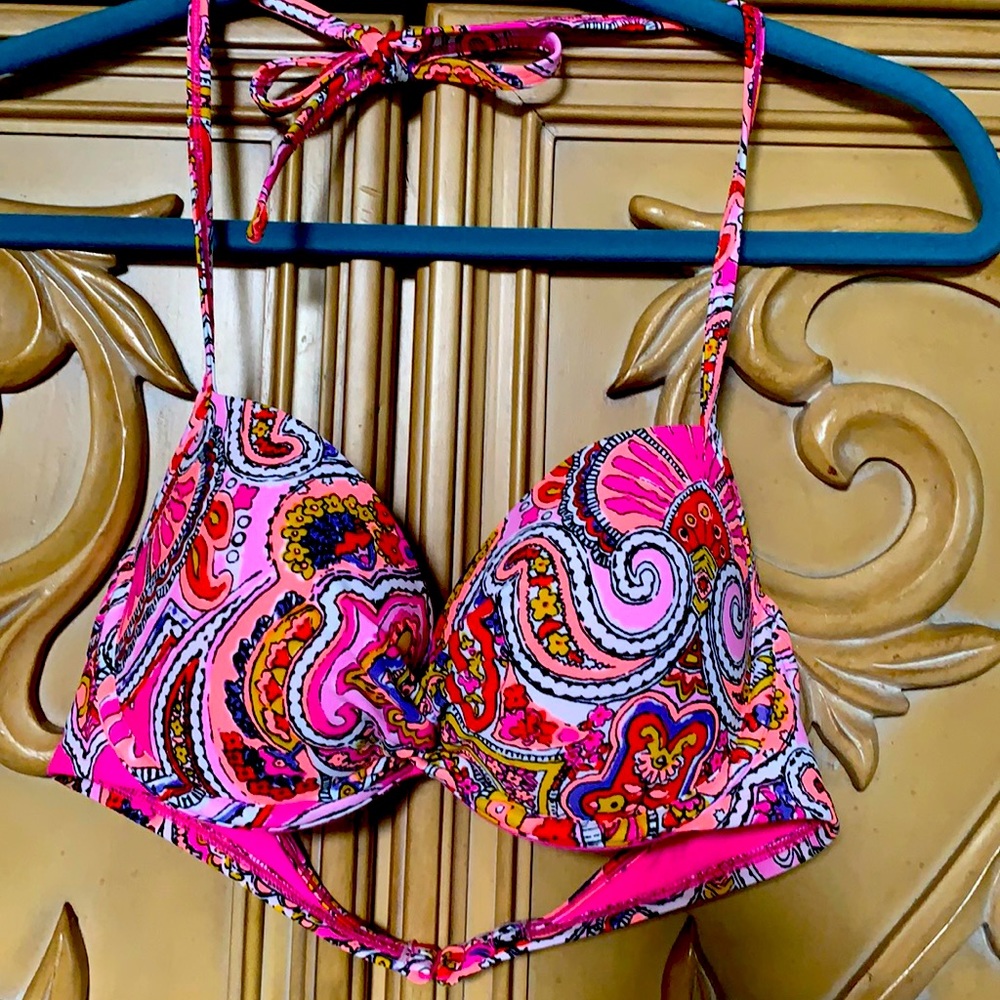 Aerie Bikini Too Brooke Pink Paisley Print Size 34C Padded Underwire guc